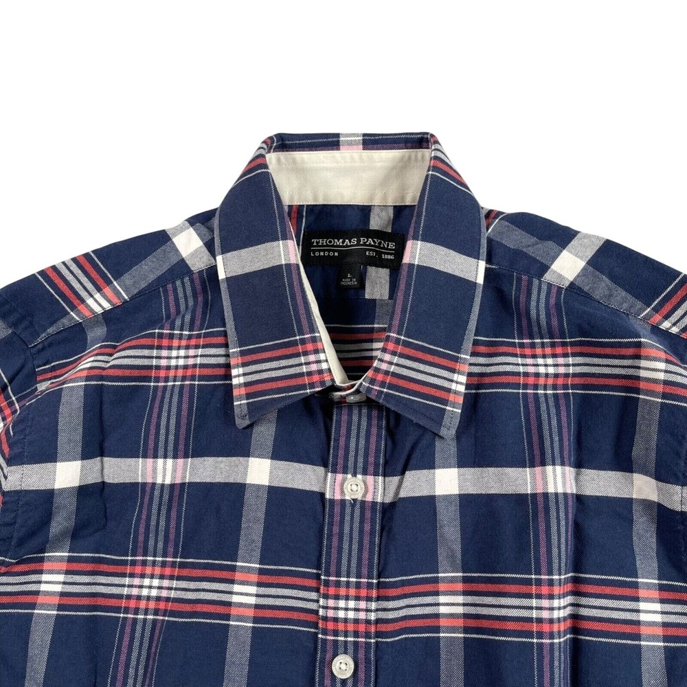 Thomas Payne London Shirt Mens US Medium‎ / UK Large Navy Plaid Cotton Canvas